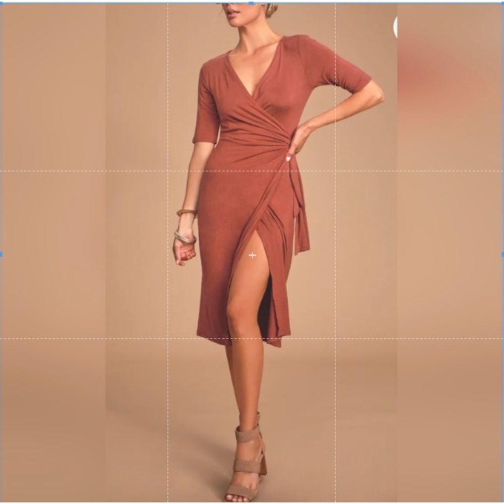 Lulu's Forget Me Knot Rust Red Midi Wrap Dress XS NWT Coastal Cowgirl Party